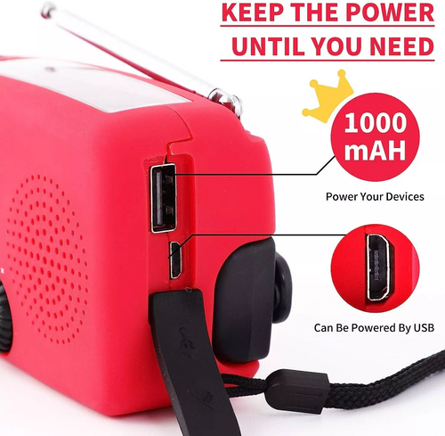 Emergency  Radio Crank Solar Hand Weather 1000mAh Power Bank Charger Flash Light
