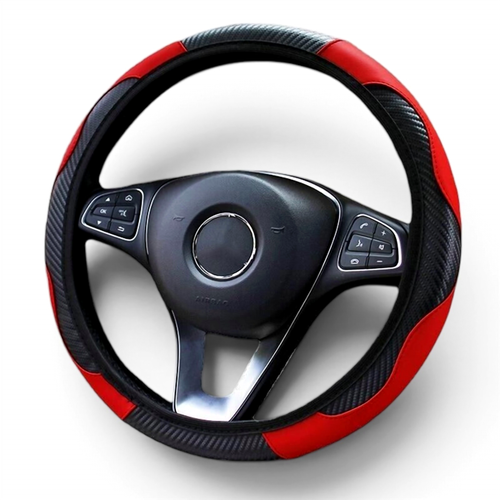 Car Steering Wheel Cover Red Black Leather Anti-slip For 15"/38cm Carbon Fiber by The Perfect Part – Auto & Tools in New condition from The Perfect Part for a low price