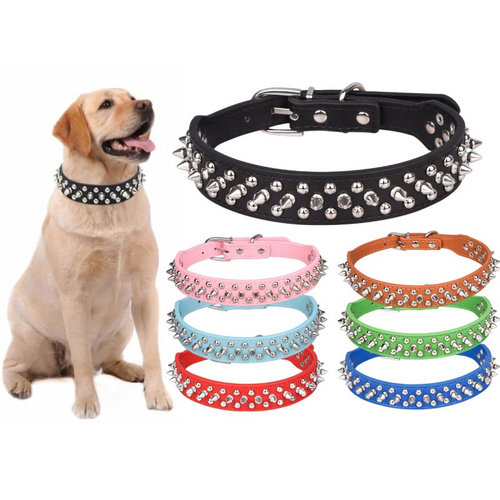 Spiked Studded Leather Dog Collar Rivets Pet Small Large Cat Pit Bull Adjustable by The Perfect Part – Leashes & Collars in New condition from The Perfect Part for a low price