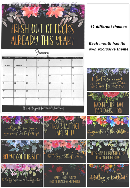 2024 Calendar For Tired-Ass Women Swear Word 12 Month Weekly Daily Wall Planner