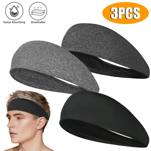 3x Mens Women Sweat Sweatband Headband Stretch Sports Head Band Yoga Gym Running