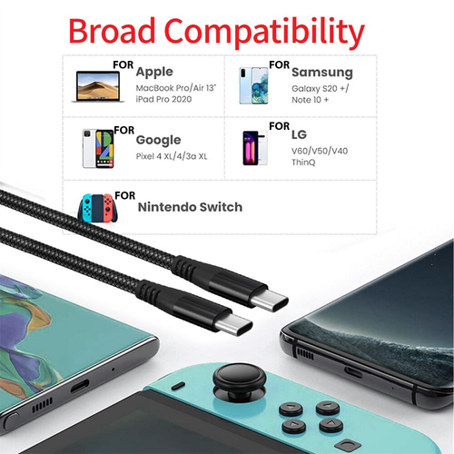 USB-C to USB-C Cable Male Type-C Cable Cord Fast Charger Charging Data Sync