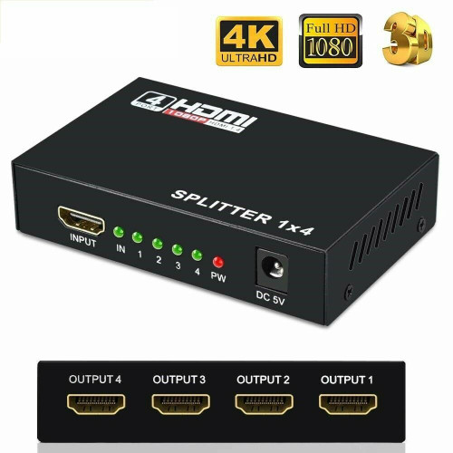 4 Port HDMI 4K Hub Multi Splitter & Amplifier For 3D HDTV 1080P 1X4 1 In 4 Out