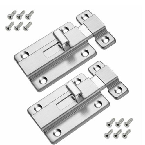 2Pcs Stainless Steel Latch Sliding Silver Doors Lock Keyless Door Bolt For Doors