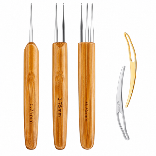 5Pcs DIY Crochet Needle Hook Bamboo Handle Dread Knit Hair Making Braiding Tool