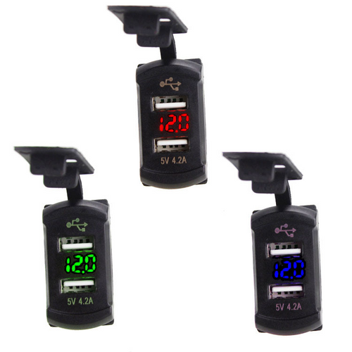 12V Dual USB Charger Socket LED Voltage Voltmeter Rocker Switch Panel Car Boat 