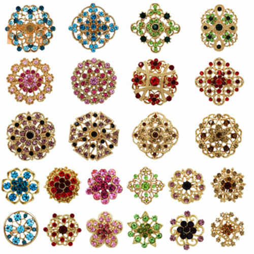 24pc Vintage Brooch Lot Mixed Alloy Rhinestone Crystal Pins Wedding Bouquet DIY