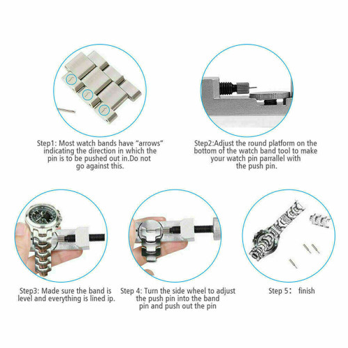  Metal Adjustable Watch Band Strap Bracelet Link Pin Remover Repair Tool Kit US