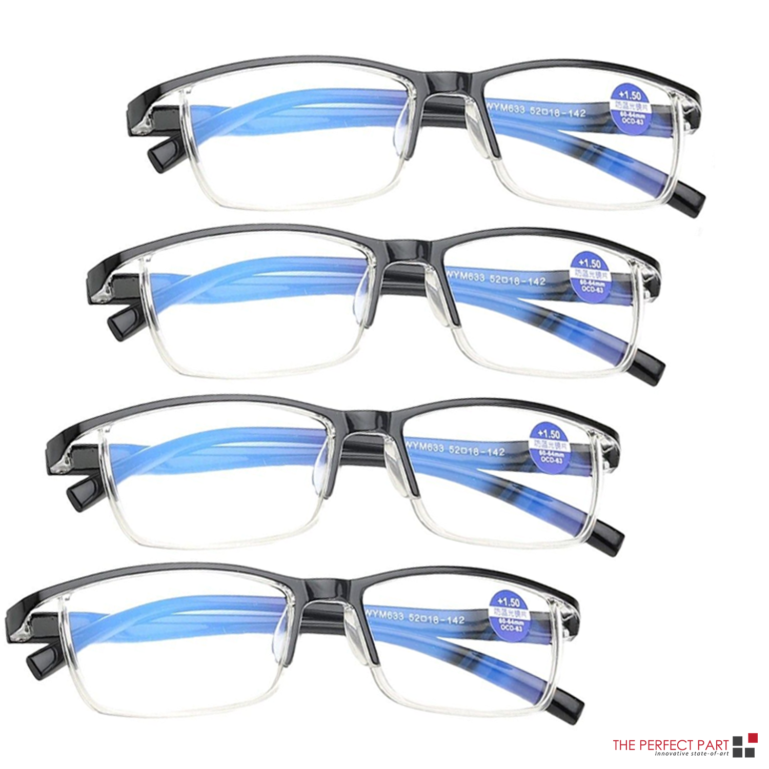 OPULIZE Max Reading Glasses - Classic Large Rectangular Frame - Men Women Unisex - R78, Blue & Grey - 2 Pairs, 1.50 Dioptrie - View #7