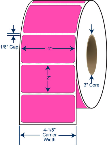 640234 - Zebra 4" x 2" Fluorescent Pink Thermal Transfer Labels