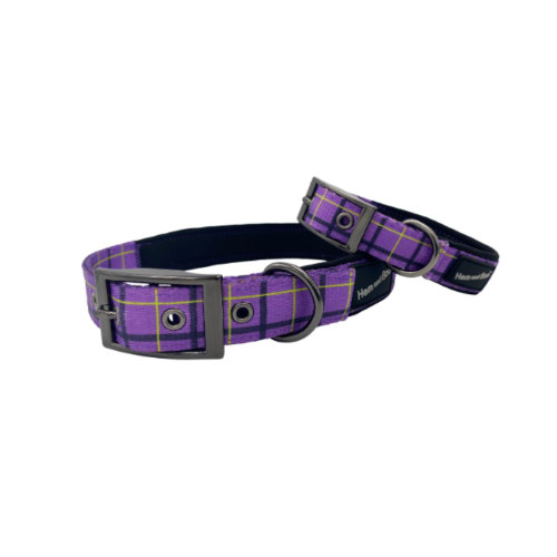 Hem & Boo Check Padded Adjustable Nylon Dog Collar - Purple