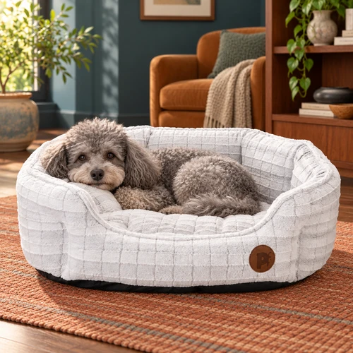 Petface White Plush Oval Dog Bed