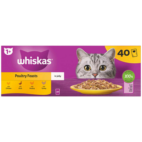 Whiskas Pouch Poultry Selection Wet Adult Cat Food - 40 Pack 85g