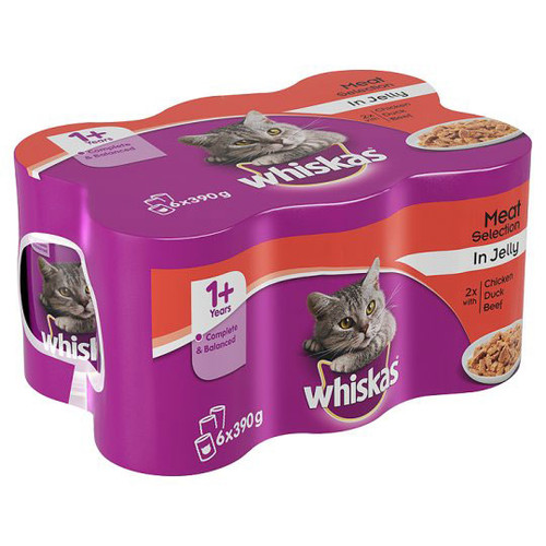 Whiskas Variety Meat in Jelly Wet Adult Cat Food 390g Can 6 pack