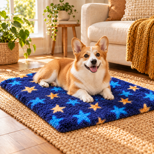 Non Slip Stars Vet Bed-Navy Blue & Orange