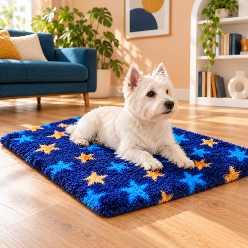 Non Slip Stars Vet Bed-Navy Blue & Orange