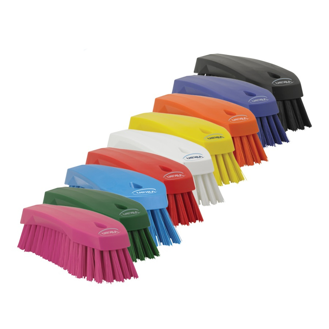 Vikan 3089, Vikan Small Utility Brush - Stiff This small, light-weight brush  has a broad head and an ergonomically angled handle. This design raises the  user's hand from the cleaning surface, reducing