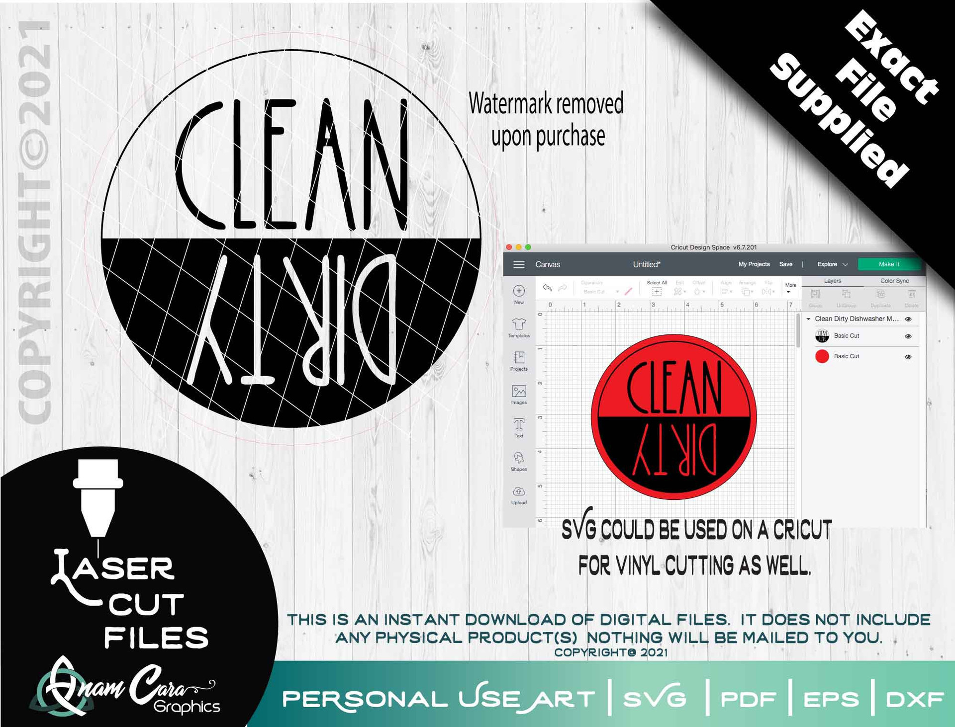 Clean Dirty Dishwasher Round SVG Cut or Print Art