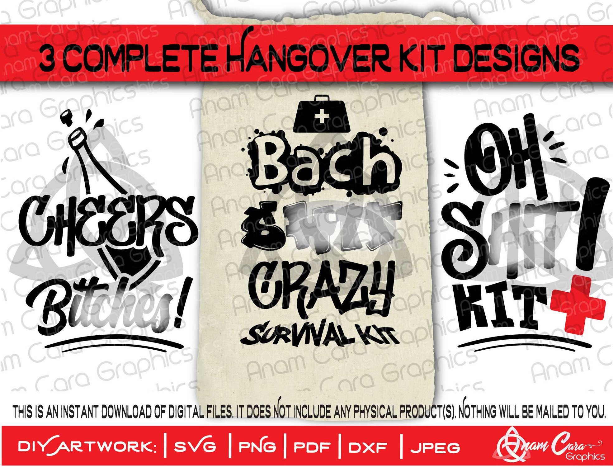 Bundle of 3 Hangover Kit Designs