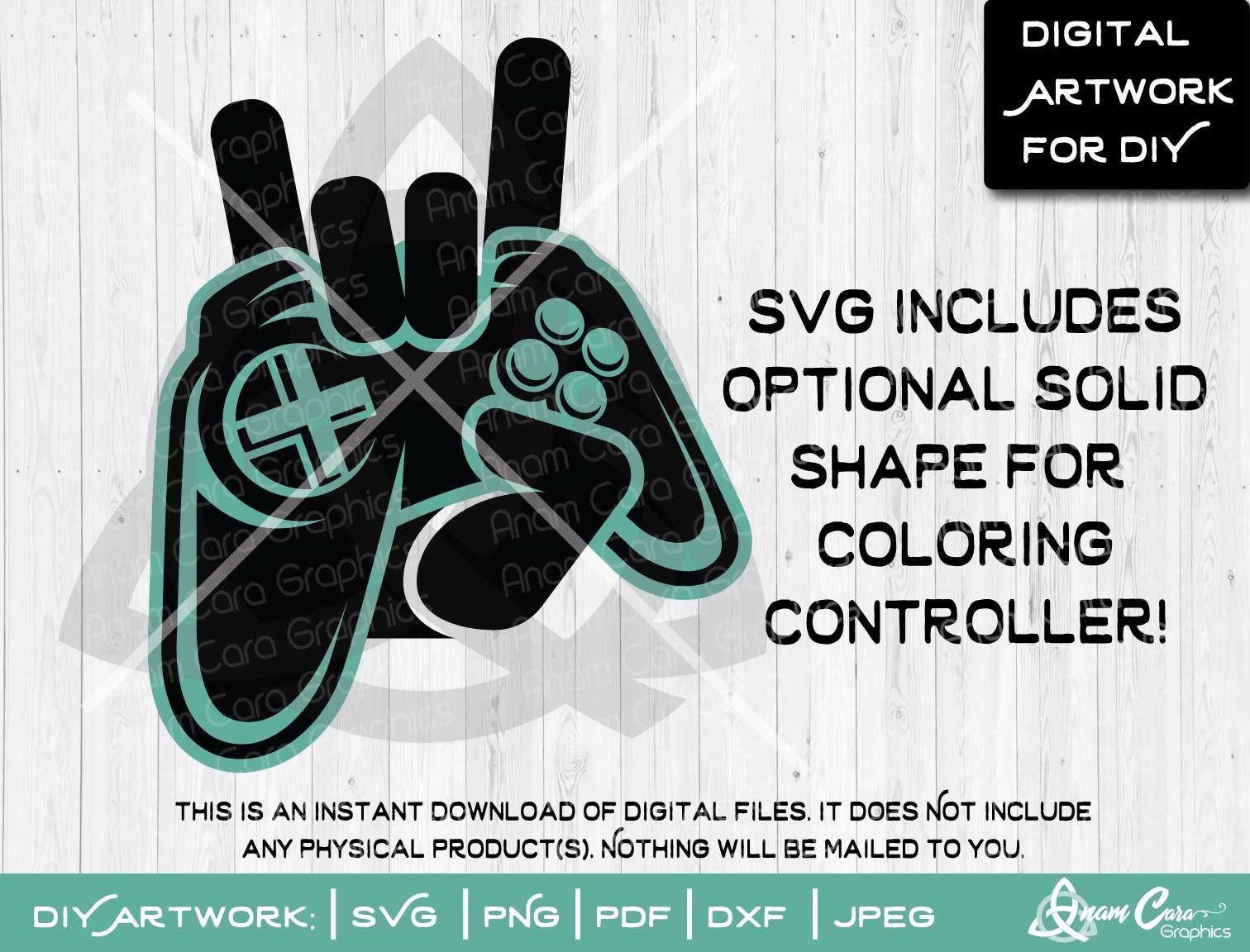 Gaming Controller Template SVG Cut or Print Art AnamCaraGraphics
