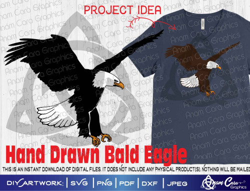 Hand Drawn Bald Eagle 02 SVG Cut or Print DIY Art