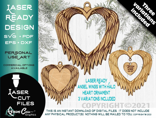 Wings Heart Ornament in 3 Variations