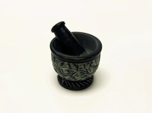 CARVED STONE MORTAR AND PESTAL, black granite mortar with pestle, handmade kitchen tool.