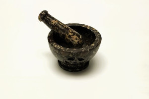 4" DIAMETER CARVED PENTAGRAM HEAVY STONE MORTAR AND PESTAL