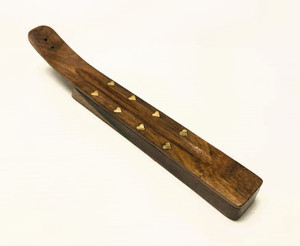 10" Wood stick Incense holder with Brass inlays and bottom stash