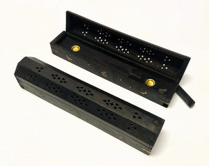 11" Deluxe Black coffin box stick or cone incense holder with hidden stash