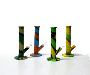10in Silicone straight pipe with Ice catcher in Multi Colors, various hues on display clearly shown.