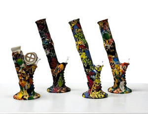 14in 2 part Silicone Pistol grip WATER PIPE with Ice Catcher Multi Colors