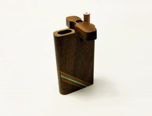 4." HARDWOOD DUGOUT WITH DIAGONAL INLAYS TWIST LID AND 3." CIGARETTE BAT