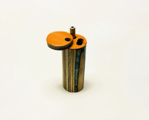 4." TALL ROUND RAINBOW WOOD DUGOUT WITH TWIST LID AND 3." CIGARETTE HITTER