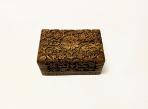 FLORAL CARVED WOOD STASH BOX 4X6X2.5