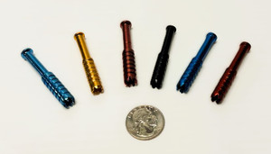 2.5in SPIKED SMALL BAT HITTER in assorted colors, size comparison with a quarter shown.