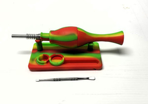 SILICONE 2 PART NECTAR COLLECTOR WITH PERC AND DAB STATION 14mm TITANIUM TIP GOO JAR DAB TOOL AND STAND