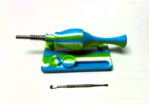 SILICONE 2 PART NECTAR COLLECTOR WITH PERC AND DAB STATION 14mm TITANIUM TIP GOO JAR DAB TOOL AND STAND KIT 4