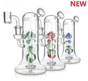 HITTN GLASS 7.5in WATER PIPE SHOWERHEAD PERC with CUSTOM FLOWER GLASS WORK 14mm BOWL MULTI COLLORS
