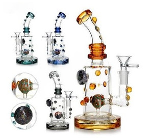 HITTN GLASS 8in WATER PIPE WITH CUSTOM BEAD WORK 14mm BOWL