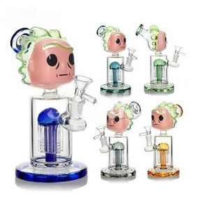 HITTN GLASS 9in RICK AND MORTY WATER PIPE with 8 ARM TREE PERC 14mm BOWL ASSORTED COLORS