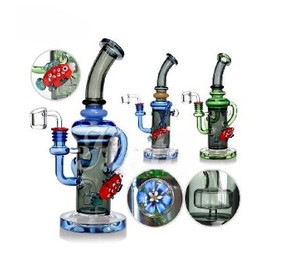 HITTN GLASS 10.5in BENT NECK DAB RIG RECYCLER with SHOWERHEAD PERC CUSTOM GLASS WORK 14mm QUARTZ BANGER. THESE ARE VERY HEAVY AND VERY NICE!