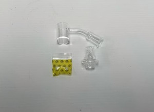 14mm FEMALE 45deg QUARTZ CYCLONE BANGER KIT with 25mm BUCKET and SPINNER CAP, 2ea 6mm TERP PEARLS
