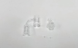 18mm FEMALE 90deg QUARTZ CYCLONE BANGER KIT, 25mm BUCKET, SPINNER CAP and 2ea 6mm TERP BALLS