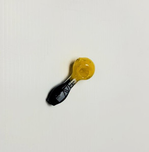 4in GRAV GLASS HAND PIPE BLUE YELLOW, blue and yellow colored glass hand pipe, 4 inches long.