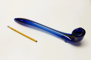 15in LONG BIOHAZARD SHERLOCK BLUE with RASTA STRIPES. LARGE PIPE WITH LARGE BOWL AND SIDE CARB.