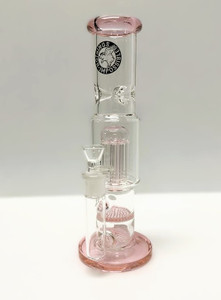 14in STRAIGHT WATER PIPE. DISC PERC TREE PERC and 18mm BOWL PINCHED ICE CATCHER GREEN COLOR