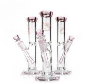 10in HELLO KITTY STRAIGHT WATER PIPE with PINCHED ICE CATCHER, 14mm BOWL