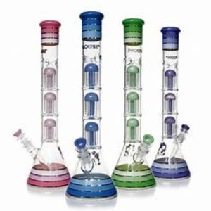 18in BEAKER WATER PIPE with 3 each 8ARM TREE PERCS PINCHED ICE CATCHER 14mm BOWL 24k GOLD TRIM. ASSORTED COLORS.
