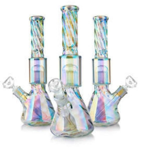 14in HOLOGRAPHIC TWISTED BEAKER WATER PIPE with 11ARM TREE PERC PINCHED ICE CATCHER 14mm BOWL 9mm Thick